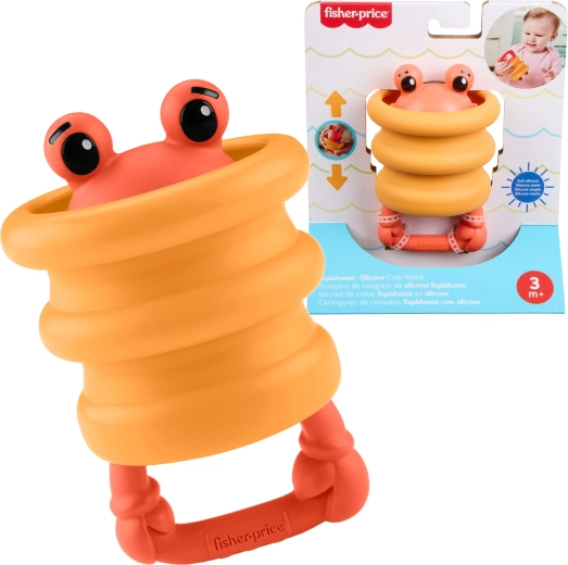 Fisher-Price Squishees krab – siliconen zintuiglijke rammelaar en bijtring voor baby’s