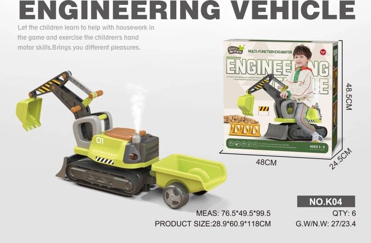 Multifunctionele kindergraafmachine als loopauto met aanhanger