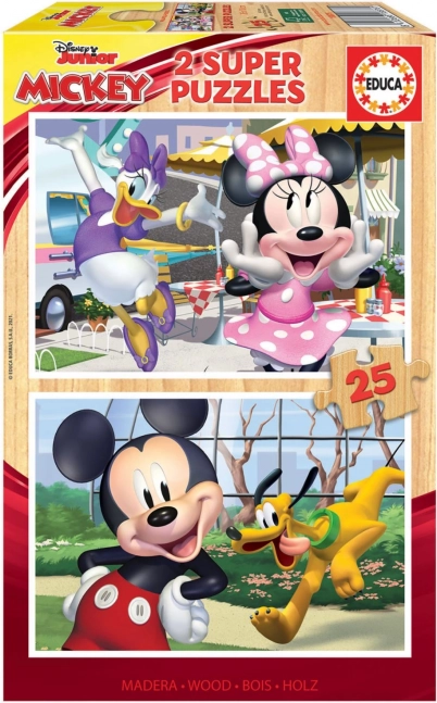 Houten puzzels Mickey en vrienden 2x25 stukjes