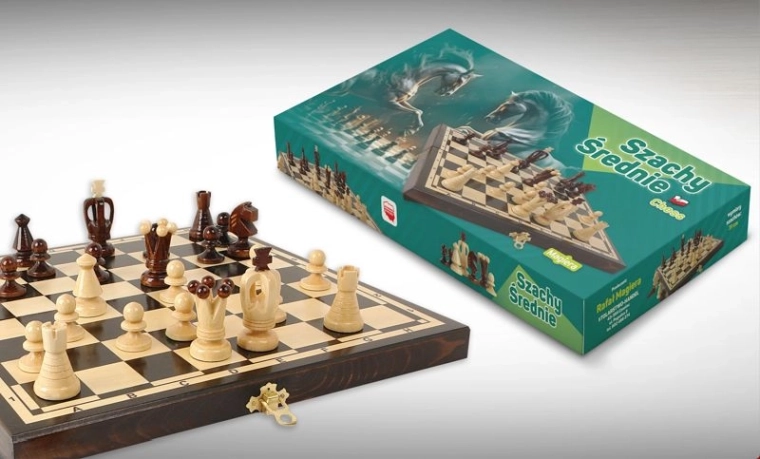 Houten schaakset middelgroot 31 cm