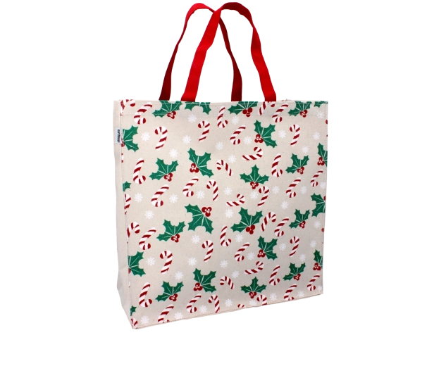 Katoenen kersttas met hulst 35 × 35 × 10 cm