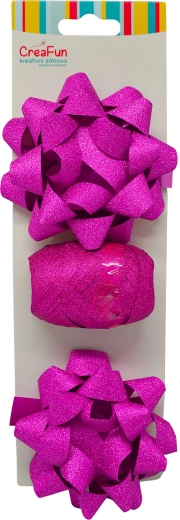 Glanzende cadeauset voor inpakken lichtroze met lint en stervormige strikken