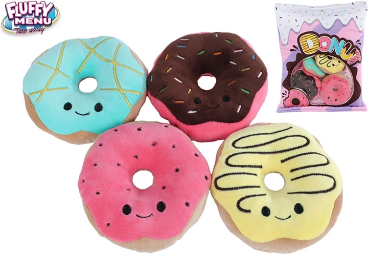 Pluchen set kleurrijke donuts in tas Fluffy Menu