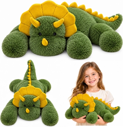 Pluchen dinosaurus triceratops groen 60 cm