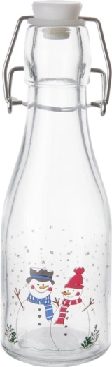 Decoratief glazen flesje met clip-/beugelsluiting sneeuwpop 0,16 l
