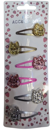 Pink set glitter haarspeldjes met katjes, 6 stuks