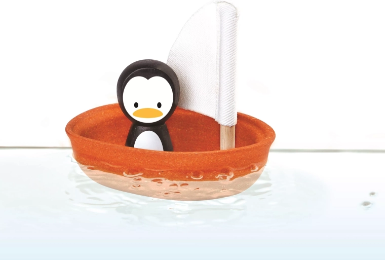 PlanToys zeilboot met pinguïn