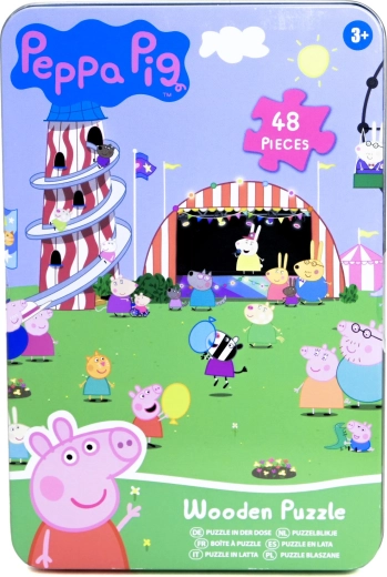 Houten puzzel Peppa Pig in metalen blikje (48 stukjes)