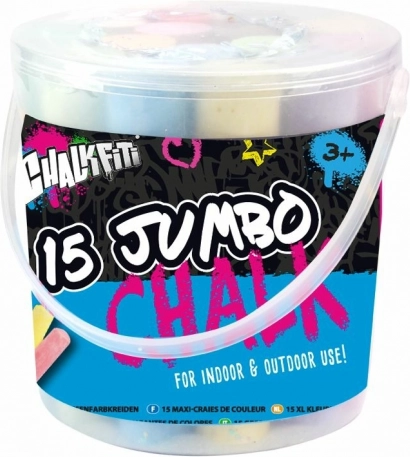 Jumbo krijtjes in emmer, 15 kleuren