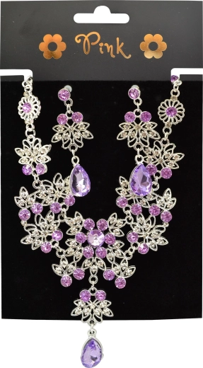 Roze set met ketting en oorbellen Royal Glamour