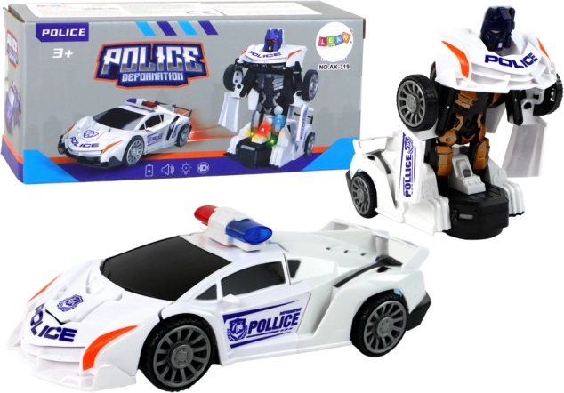 Witte politie auto-robot 2-in-1 transformatie