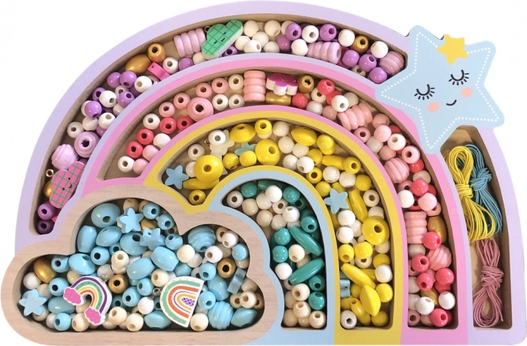 Houten pastelkleurige kralen Regenboog, 330 stuks