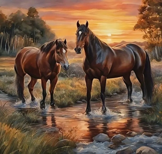 Norimpex diamond painting Paarden in de beek 30 × 40 cm