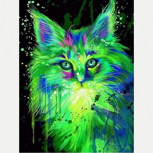 Diamant schilderen fluorescerende kat 30x40 cm