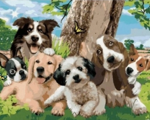Norimpex Schilderen op nummer Honden onder de boom 40 × 50 cm