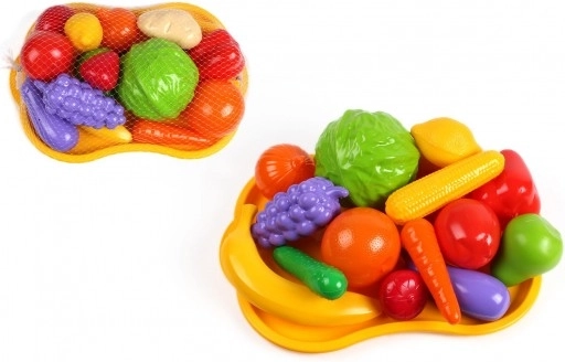 Plastic set fruit en groenten met dienblad