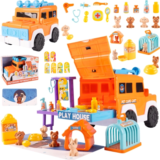 Terreinwagen-groomer met puppy’s