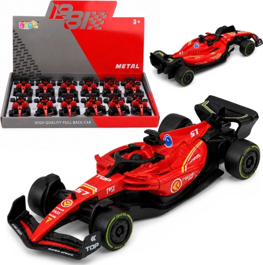 Metalen Formule-raceauto met pull-back aandrijving 1:43 rood