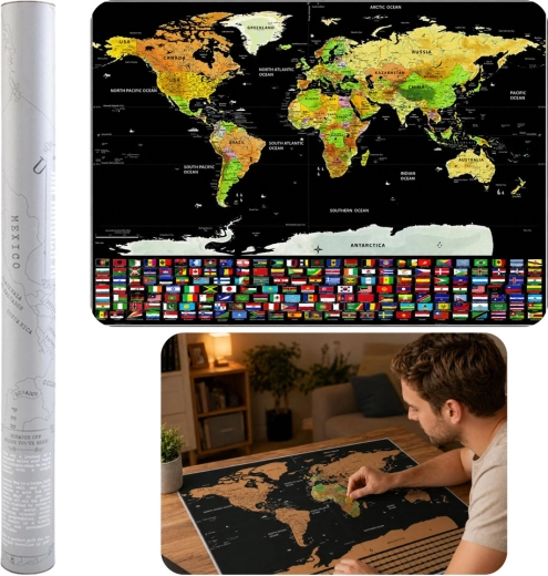 Kraskaart van de wereld – poster voor reizigers 82 × 59 cm