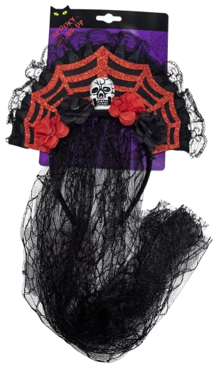 Halloween sluier met schedel en rozen