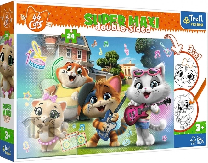 Puzzel Super Maxi 24 stukjes – vrolijke katten 44 CATS, dubbelzijdig 3-in-1