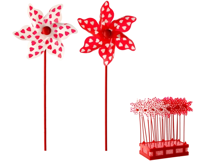 Windmolentje met hartjes 9 × 27,5 cm wit/rood