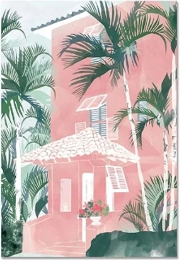 Norimpex Schilderen op nummer Huis met palmbomen 40 × 50 cm