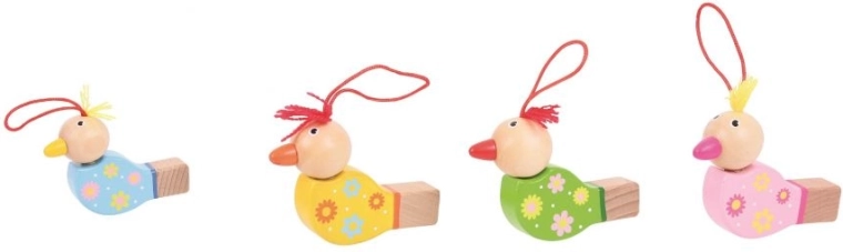 Houten kleurrijke fluitje Vogel geel