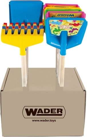 Wader Happy Summer kinderzandschepje of -hark met lange houten steel