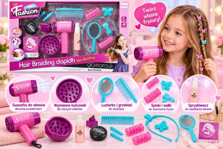 Kinderset voor kappers met elektrische föhn en accessoires