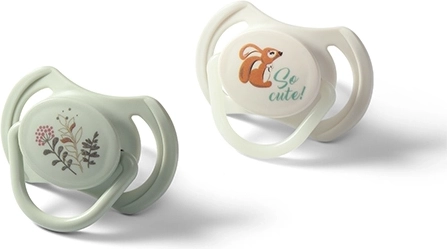 BabyOno siliconen fopspenen symmetrisch 6–18 m, 2 stuks (dag + lichtgevend voor de nacht)