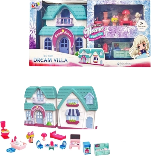 stadsvilla met uitrusting – inklapbaar poppenhuis