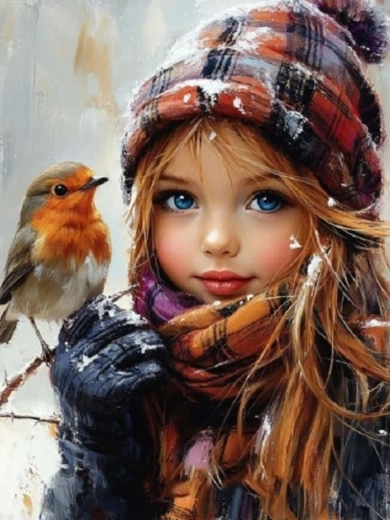 Schilderen op nummer – meisje en vogeltje 40 × 50 cm