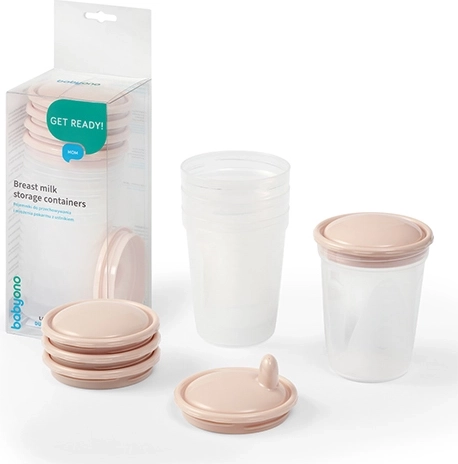 BabyOno bewaarbakjes voor het bewaren en invriezen van voedsel 200 ml, 4 stuks, beige