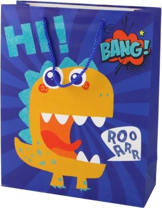 papieren cadeautas blauw met dinosaurus 32 × 26 × 10 cm