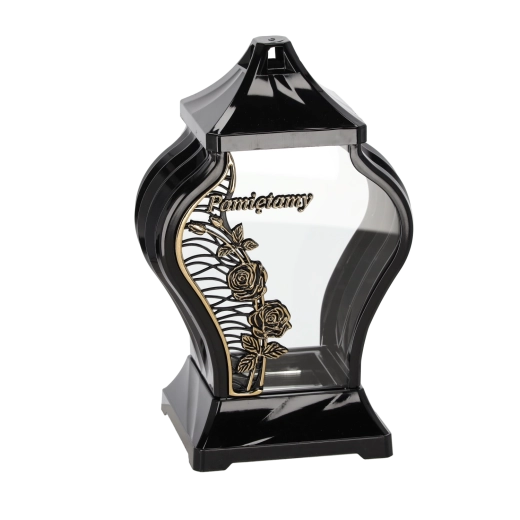 Lantaarn 30 cm farao met klimmende roos zwart‑goud