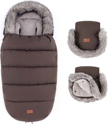 PETITE&MARS winterset voetenzak Comfy 4v1 + kinderwagenhandschoenen Furry rich brown
