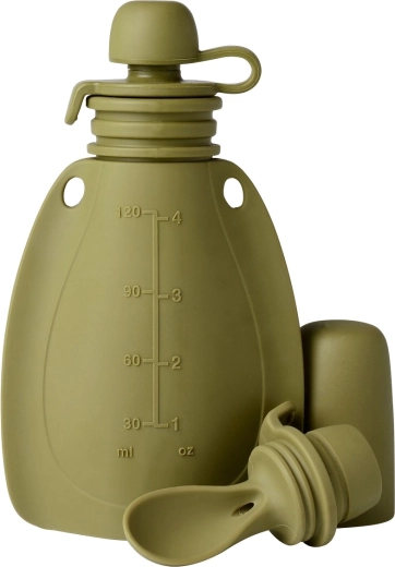 MININOR siliconen hervulbaar zakje met lepel Moss Green