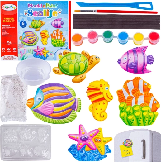 Creatieve set voor het maken en beschilderen van gipsen magneten – zeedieren