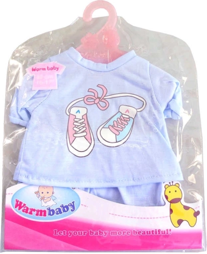 Kleding voor pop 42 cm – blauw T-shirt en broek met hanger