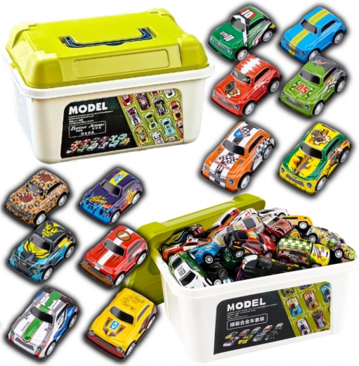 Set metalen autootjes in koffertje, kleurrijke collectie 30 stuks