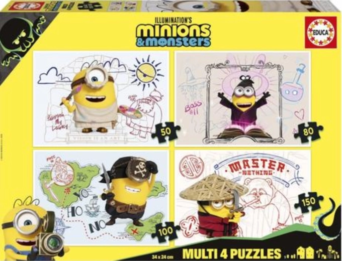 Educa puzzel Mimoni en monsters 4v1 (50/80/100/150 stukjes)