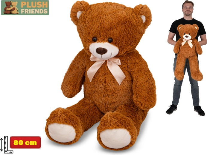 Pluchen teddybeer 80 cm donkerbruin met strik Plush Friends