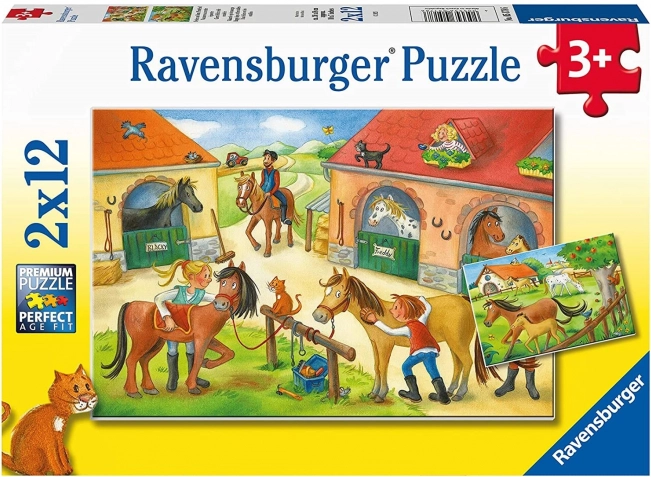 Ravensburger puzzel vakantie op de boerderij met paarden 2×12 stukjes