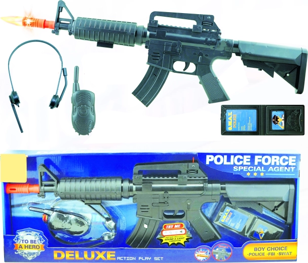 Politieset: machinegeweer met walkietalkie – set van 4 stuks