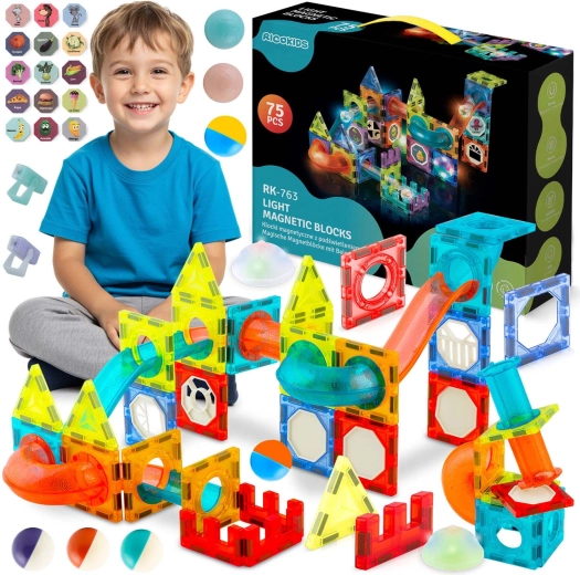 Ricokids magnetische lichtgevende bouwset – knikkerbaan XL (70+ onderdelen)