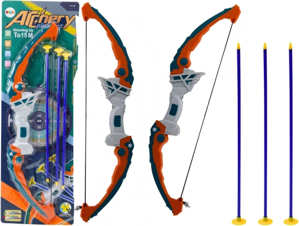 Kinderboog met zuignap-pijlen groen-oranje, 3 stuks