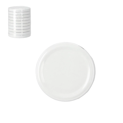 Set van witte metalen deksels voor inmaakpotten 66 mm (10 stuks)