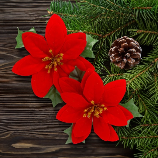 Kerstster met glitters rood 13 × 13 cm – 2 stuks