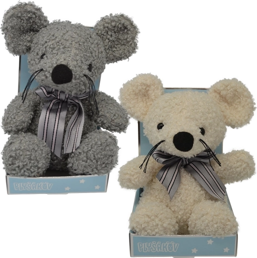 Pluchen muisje met strik 15 cm – meerdere kleuren